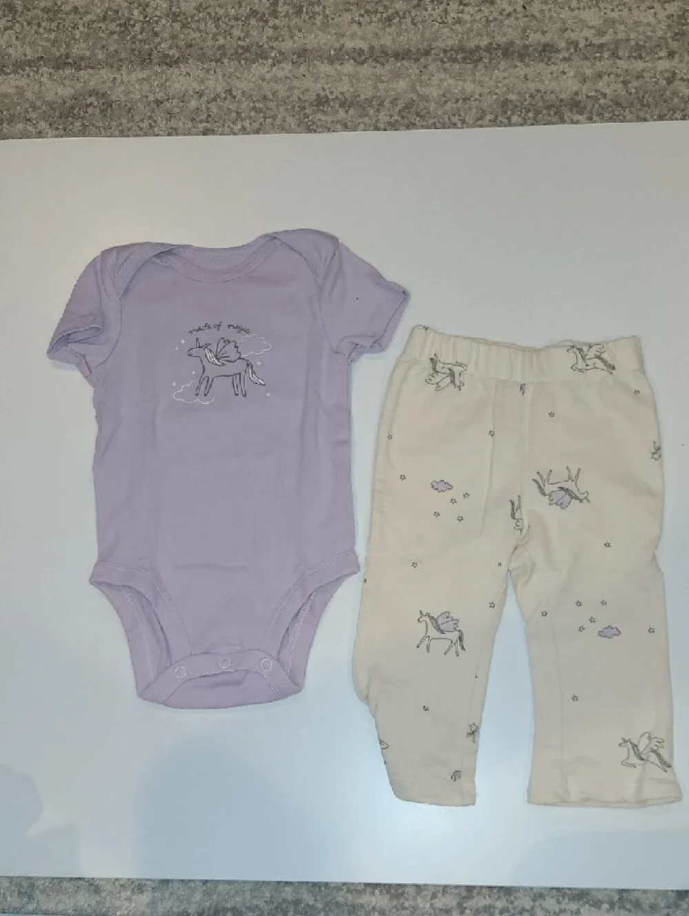Carters Made Of Magic Baby Unicorn Hoodie Set with Lavender Onesie Size 6 Months